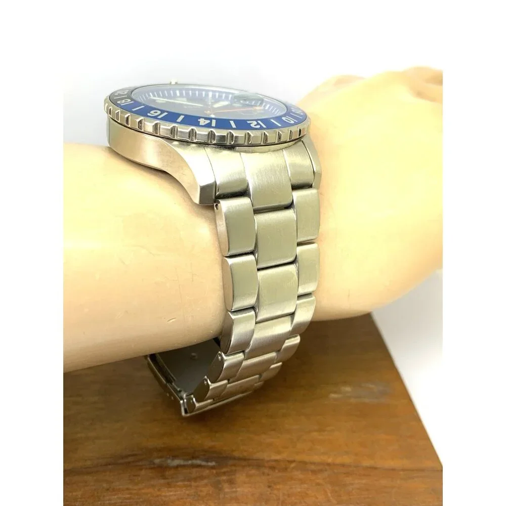 Fossil Men's Watch FS5991 GMT Quartz Blue Dial Silver Stainless Steel 46mm